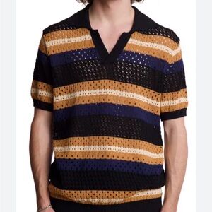 Paisley & Gray Men's Textured Striped Polo - Black, Blue, Tan
